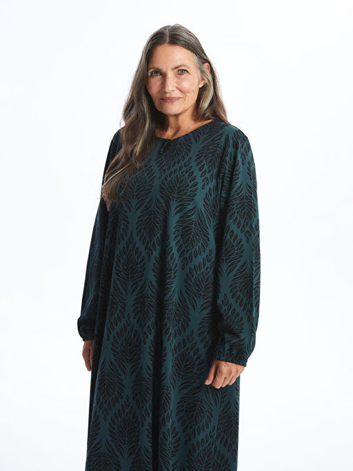 Bisiklet Yaka Desenli A Kesim Elbise