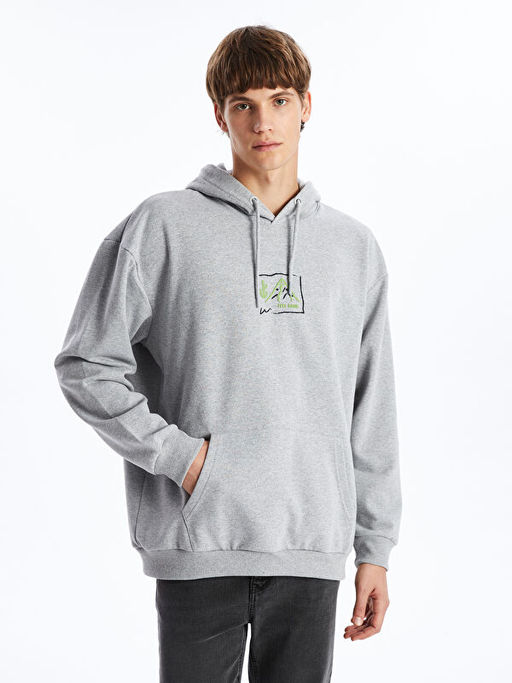 Uzun Kollu Bask?l? Erkek Hoodie