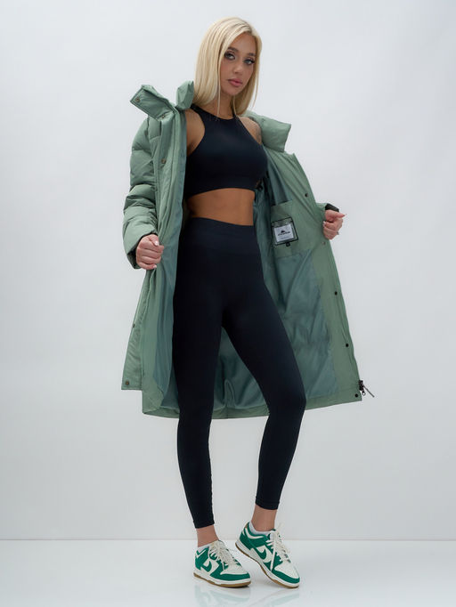 Куртка зимняя женская с капюшоном удлиненная стеганная зеленого цвета 9629Z - Mtforce фото 16