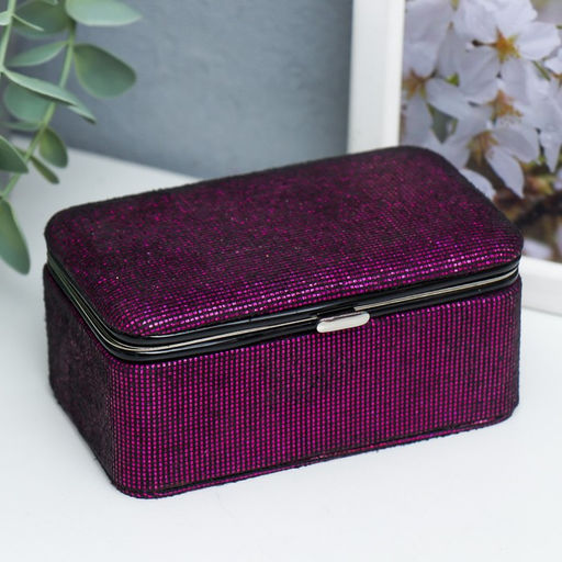 Шкатулка кожзам для украшений Мелкие квадратики. Чёрное серебро 6х7х12 см - Simaland фото 13