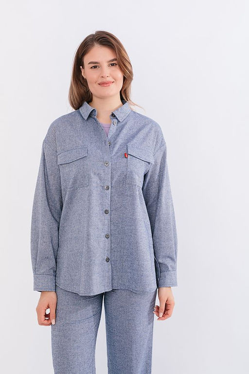 NOBBY, Женская рубашка 002R-122/1 (серо-синий)  фото 3