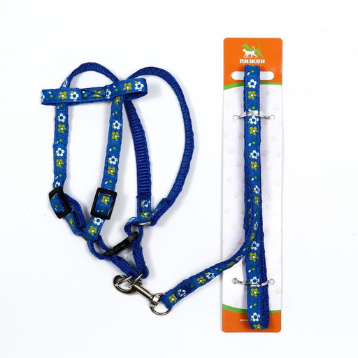 Комплект прошитый Цветы, поводок 120 х 1 см, ОГ 23-35 см, тёмно-синий - Пижон фото 7