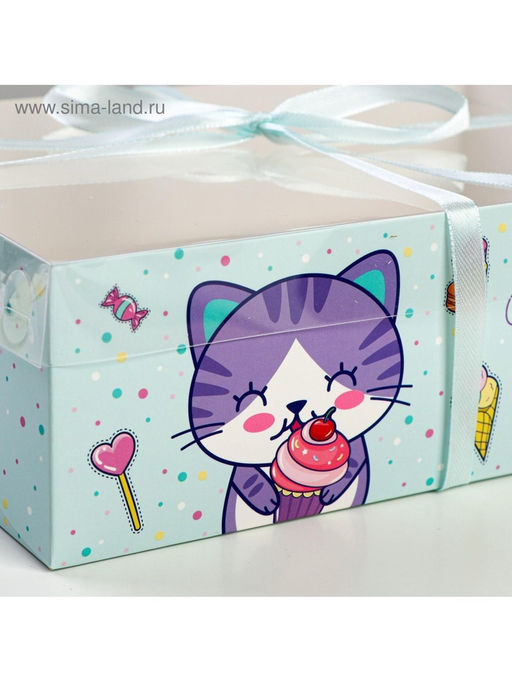 Цена за 5 шт. Коробка для капкейков, кондитерская упаковка, 6 ячеек «Счастье внутри», 23×16×7.5 см