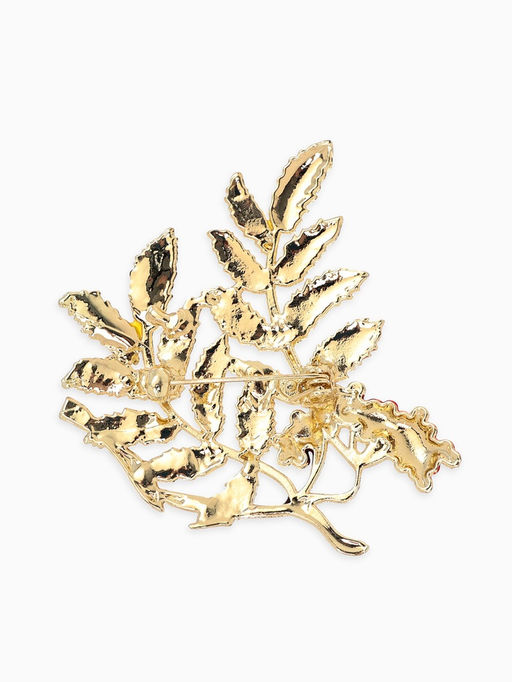 Брошь "Ветка Рябины", цвет красно-зелёный в золоте