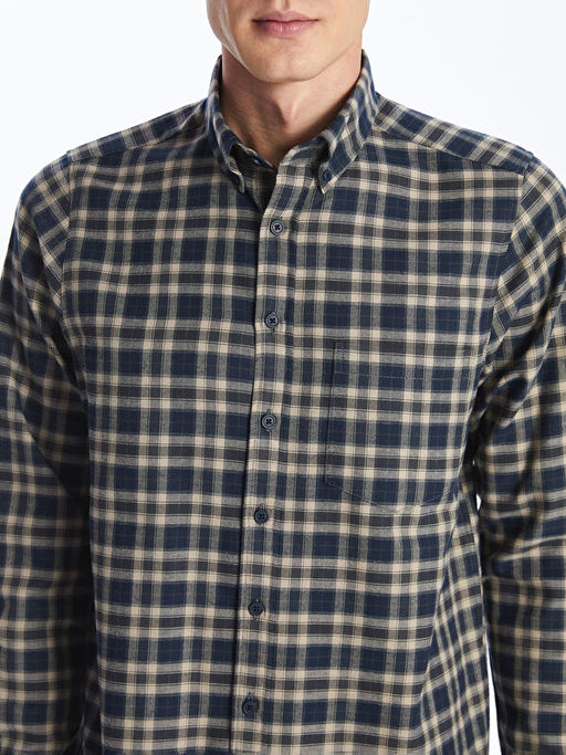 Regular Fit Uzun Kollu Ekose Gabardin Erkek G?mlek