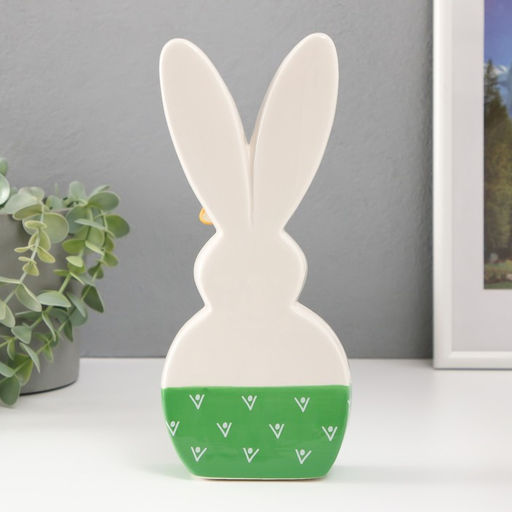 Фигурка керамика Зайка спящий, с ромашкой на ухе, бело-зелёный, 10.4?4.3?23.7 см