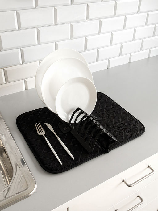 Набор: сушилка пластиковая с ковриком для сушки посуды 35,5x46 черный полиэстер, пластик