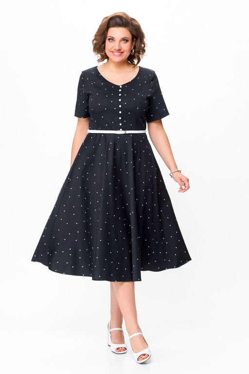 Платье Swallow 719.1 черный+белый горох