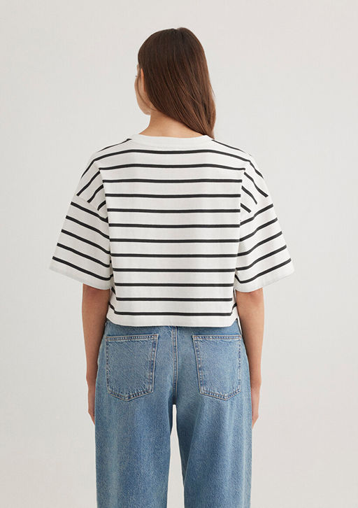 Mavi Logo Bask?l? Siyah Cizgili Crop Tisort  фото 4
