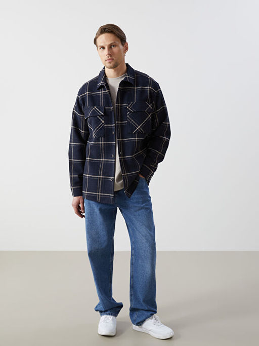 Regular Fit Uzun Kollu Ekose Erkek G?mlek Ceket