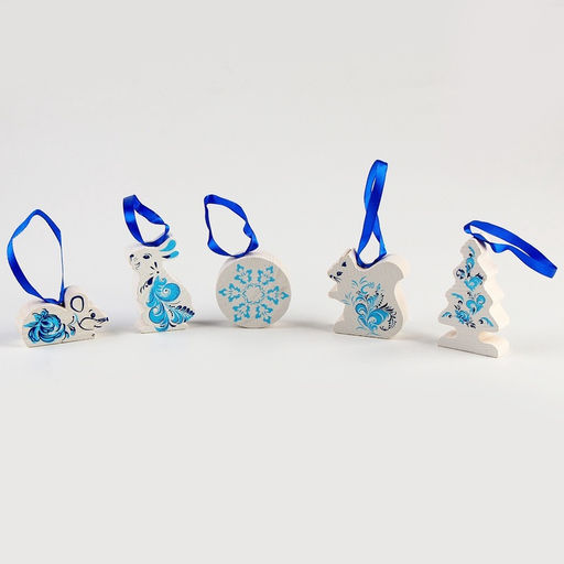 Елочные игрушки «Зимние узоры», 5 деталей, деревянные