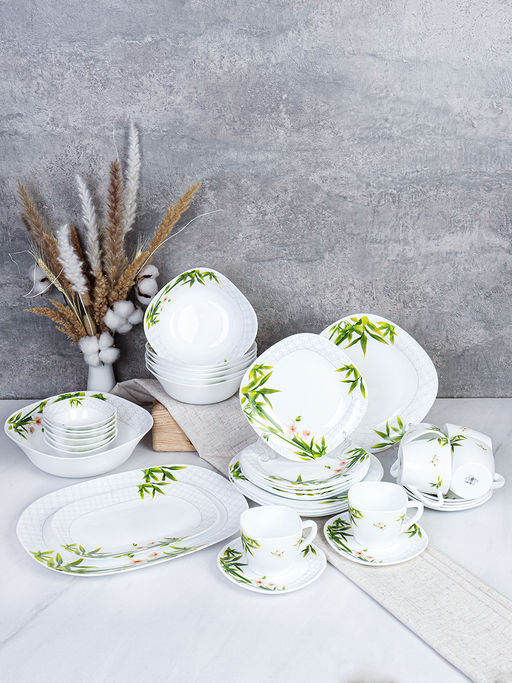 Столовый набор 39 предмет квадратный / GRAY Sq 39/75 (6773) /уп 2/ Бамбук с орхидеей - Галеонтрейд фото 2