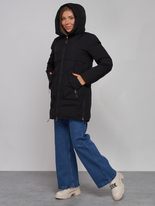 Зимняя женская куртка молодежная с капюшоном черного цвета 58622Ch - RoccaManer фото 8