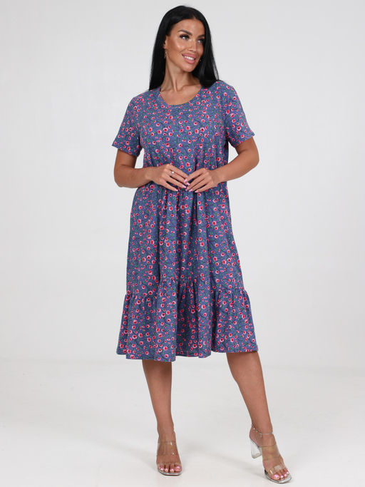 879 ПЛАТЬЕ ЖЕНСКОЕ (Цветы на индиго) - А-дина фото 4