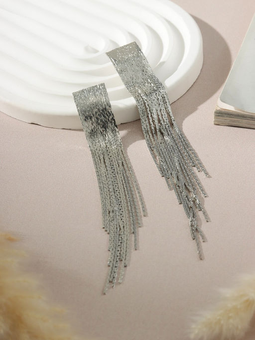 Серьги висячие «Голливуд» блеск нитей, цвет серебро, 14.5 см