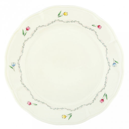 Ласковый май Тарелка мелкая фарфоровая д27,4см, h3см, с деколью, рельефный декор, волнистый край, кремовый (Китай)