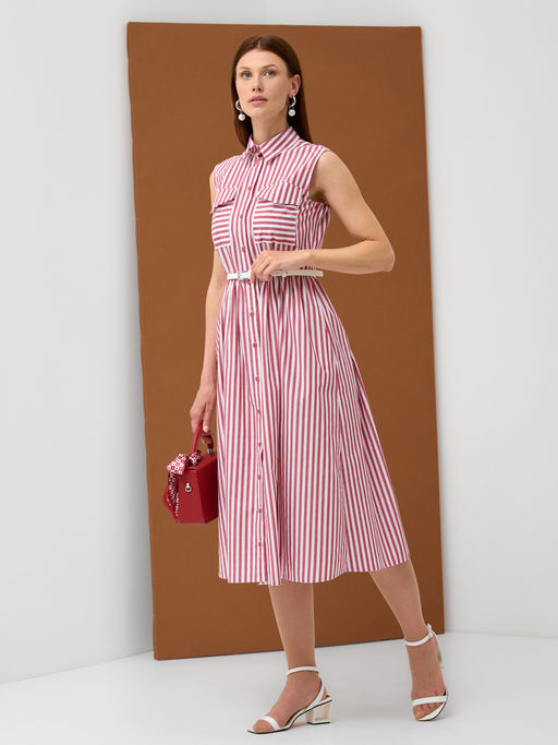 Платье хлопок OD-800-1 полоса бордовая