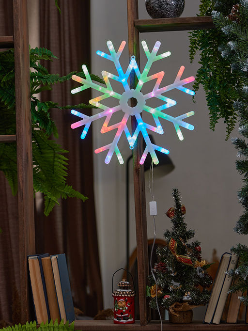 ULD-H4040-048/DTA RGB IP20 SNOWFLAKE Фигура светодиодная Снежинка, 40х40см. Подвесная. 48 светодиодов. RGB свет. Провод прозрачный. TM Uniel - Volpe фото 3