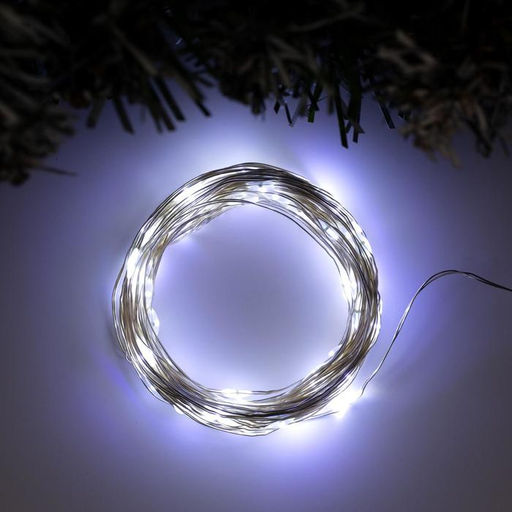 Гирлянда Нить 10 м роса, IP20, серебристая нить, 100 LED, свечение белое, 12 В