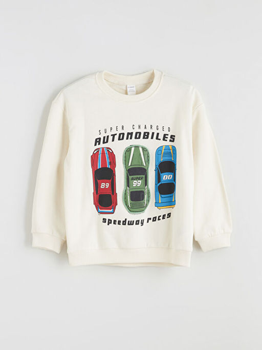 Bisiklet Yaka Bask?l? Erkek ?ocuk Sweatshirt ve E?ofman Alt 2li