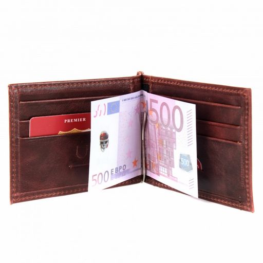 Зажим для купюр Premier-М-54 натуральная кожа (8 карм+карм под мелочь) коричневый тем пулл-ап (152) 216234  фото 3