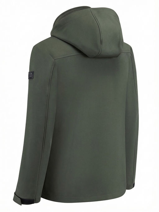 Ветровка мужская софтшелл виндстоппер с капюшоном спортивная цвета хаки 9617_1Kh