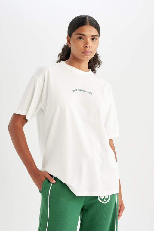 DeFactoFit Футболка Oversize с круглым вырезом и короткими рукавами для спортсменов с принтом  фото 8