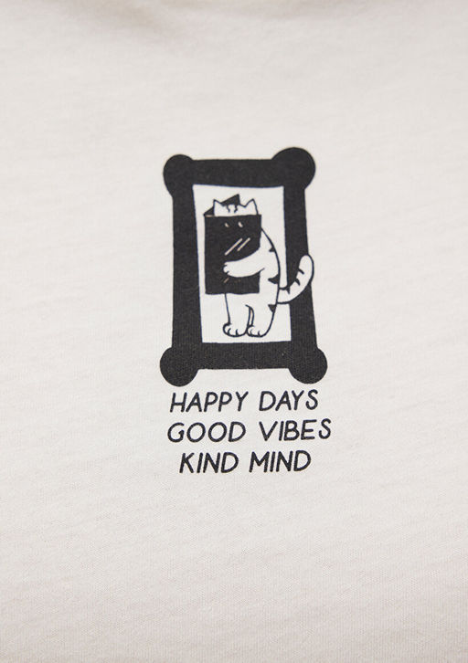 S?rt Bask?l? Beyaz Tisort - Mavi фото 6