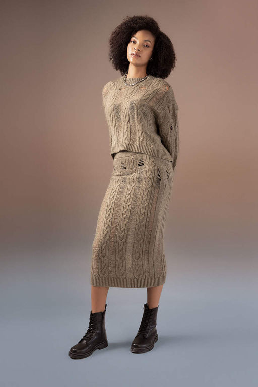 Трикотажная юбка-миди приталенного кроя - Defacto фото 3