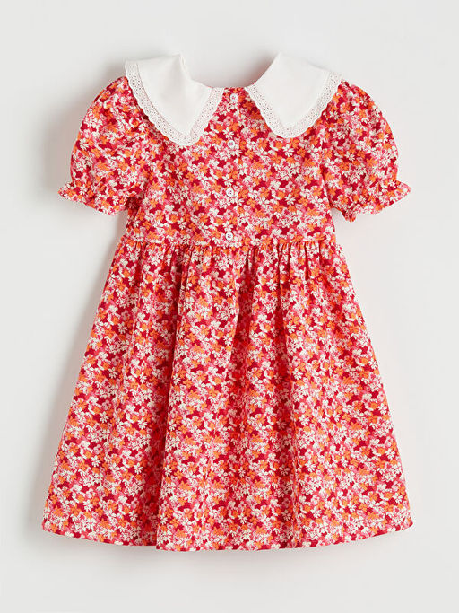 Bask?l? Keten G?r?n?ml? K?z ?ocuk Elbise