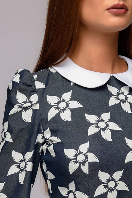 Платье темно-синее длины мини с принтом и белым воротничком - 1001dress фото 4