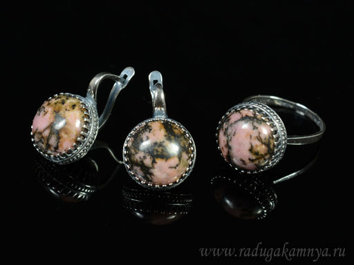 Кольцо Серьги с родонитом размер 19