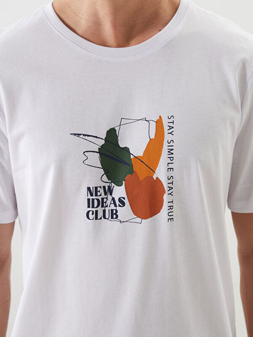 Bisiklet Yaka Bask?l? Penye Erkek Ti??rt