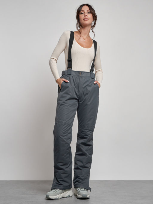 Полукомбинезон утепленный женский зимний горнолыжный серого цвета 7607Sr - Colannia фото 10