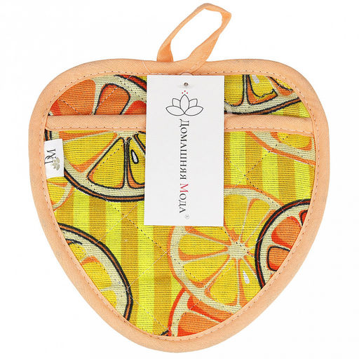 Прихватка с запахом 20х20см "Апельсинки, вид 5", форма "Клубника", рогожка 171г/м2, хлопок 100%, наполнитель - ватин 280г/м2, на пластмассовом подвесе, "Домашняя мода" (Россия)