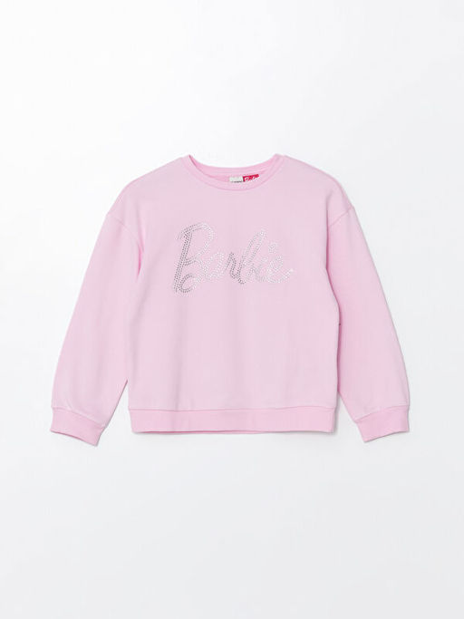 Bisiklet Yaka Barbie Ta? Bask?l? K?z ?ocuk Sweatshirt