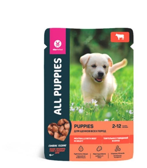 ALL PUPPIES д/щен. пауч тефтельки с говядиной в соусе, пауч, 85 г/24 02 AL 907