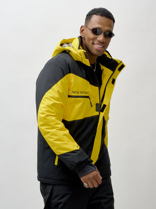 Горнолыжный костюм мужской зимний желтого цвета 372J