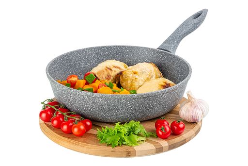 Сковорода глубокая 26 см ГАРМОНИЯ ВКУСА Серый мрамор без крышки, н/р, 45,5*27*12 см