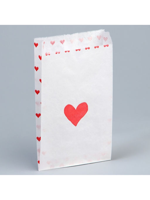 Цена за 50 шт. Пакет бумажный фасовочный, упаковка, белый, Сердца 20?11?4 см без окна