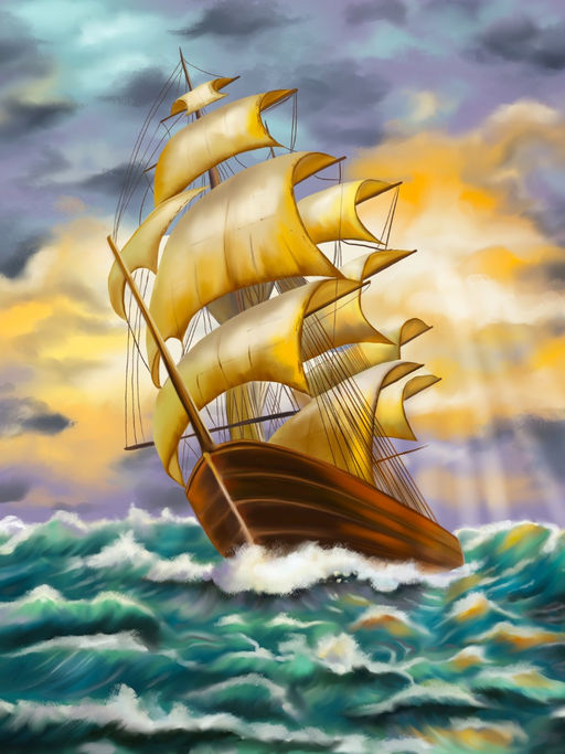 Вышивка крестиком 40х50см, Парусник