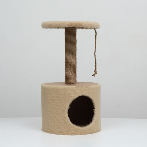Домик для кошек с когтеточкой круглый, джут, 35×35×64 см, бежевый