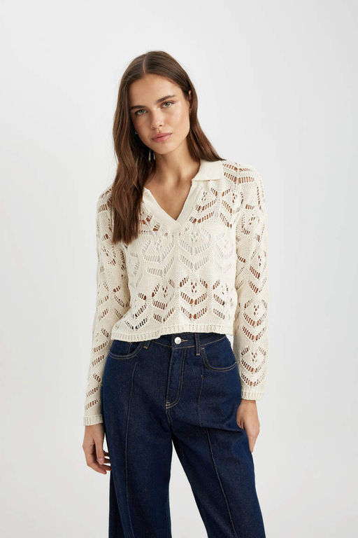 Свитер крючком Relax Fit с воротником-поло