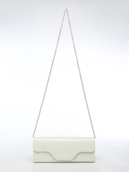 Сумка-клатч женская вечерняя на магните, на длинной цепочке, лаковая, однотонная, белая