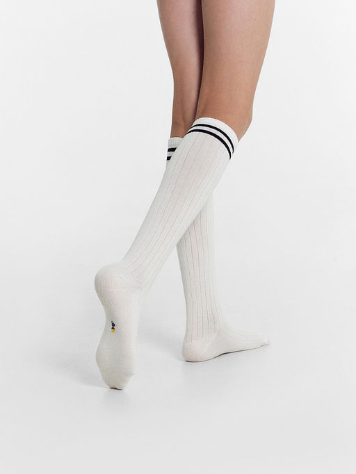 Цена за 5 пар! Гольфы для девочек белые с черными полосками