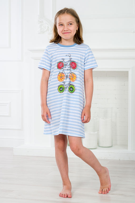 Ночная сорочка детская из кулирки с коротким рукавом Fruits&bikes голубой - Амадэль фото 3