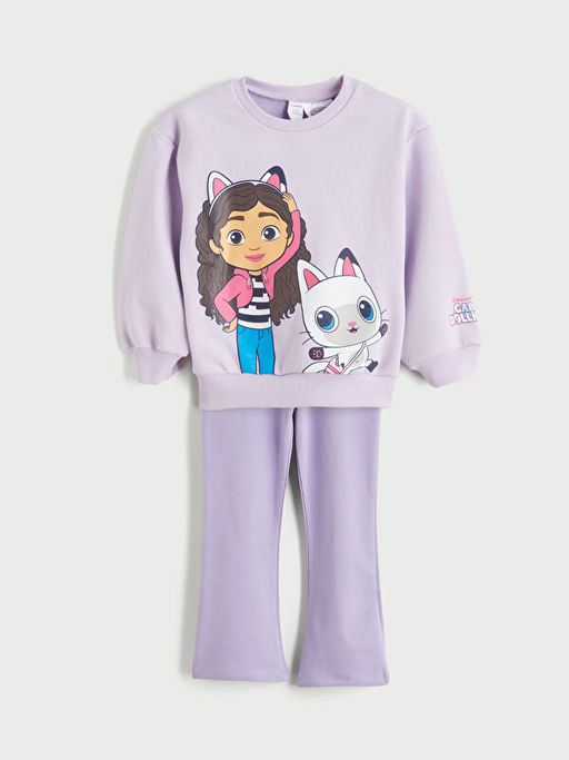 Bisiklet Yaka Gabbys Dollhouse Bask?l? K?z ?ocuk Sweatshirt ve Tayt