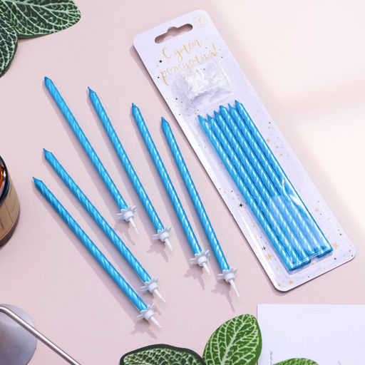 Цена за 2 шт. Свечи для торта «Классические» с подставкой, 13 см, 6 шт., голубые