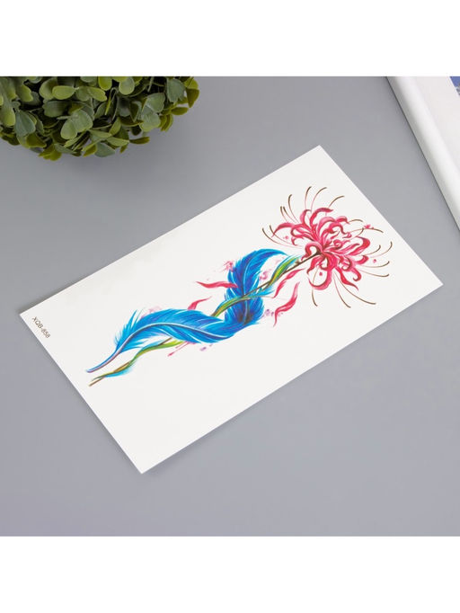 Цена за 2 шт. Переводная тату на тело цветная Цветок с пером, 11.4?21 см