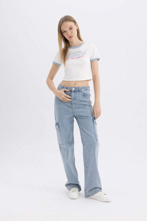 Классная футболка с короткими рукавами и круглым вырезом с принтом - Defacto фото 6